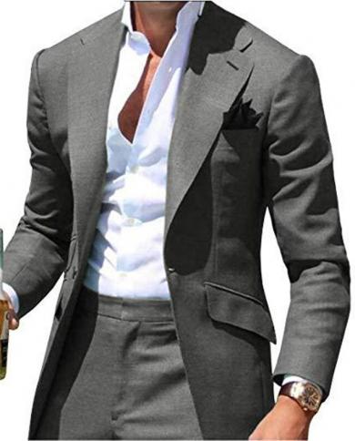 2022 New Fashion Blue Color Men Suits Blazers Pants Notch Lapel Slim Fit Suits For Wedding Costume Groom Party Tuxedos 2