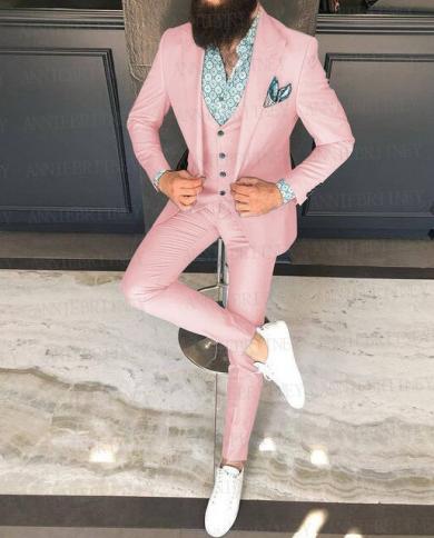 Latest Turquoise Wedding Men Suit Set Slim Fit Prom Groom Dress Tuxedo Orange Blazer Best Man Jacket Vest Pants 3 Pieces