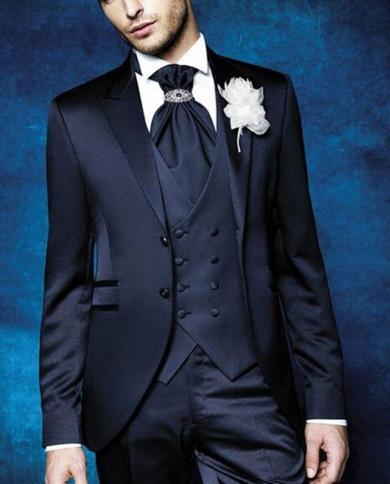 2022 Navy Blue Formal Men Suit For Wedding 3 Piecesjacketpantvesttie Latest Designs Slim Groom Blazer Custom Proom 