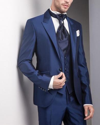 3pcs Dark Blue Jacket Pants Vest Men Suits For Wedding Groom Tuxedo Custom Made Blazer Trousers Party Wear Jacketpants