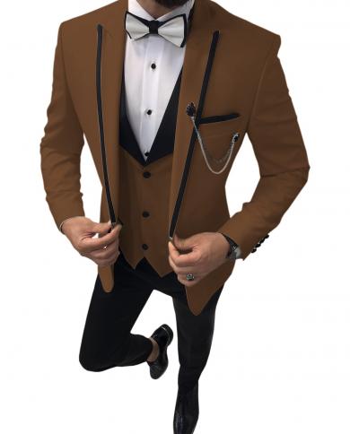New Suit Men Suit Slim Fit 3 Piece Grey Casual Prom Tuxedos Groom Peaked Lapel Business For Wedding Suits Men blazerve