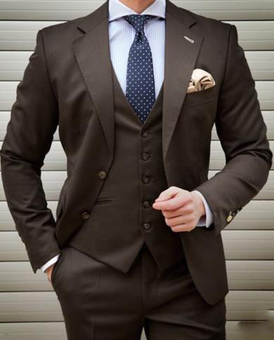 Tailor Made Brown Notched Lapel Two Button Men Suit Slim Fit Business Prom Groom Tuxedos 3 Pieces Costume Homme Blazer V