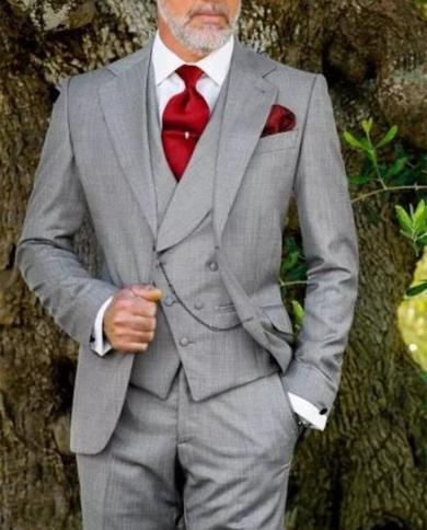 Latest Coat Pant Design Grey Men Suit Slim Fit 3 Pieces Tuxedo Tailor Made Gentle Groom Blazer Prom Suits Terno Masculin