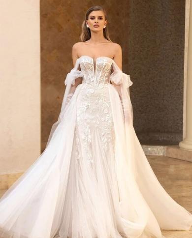  Women Sweetheart Wedding Dresses Mermaid Sleeveless Lace Applique Bridal Gowns Bohemian Princess Formal Beach Party Ves