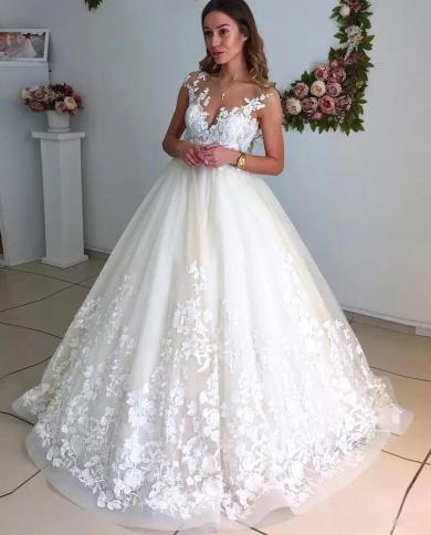 Aline Dress Women  Vneck Sleeveless Tulle Applique Lace Wedding Gown Illusion Bride Beach Wedding Party Dress 2023 Vesti