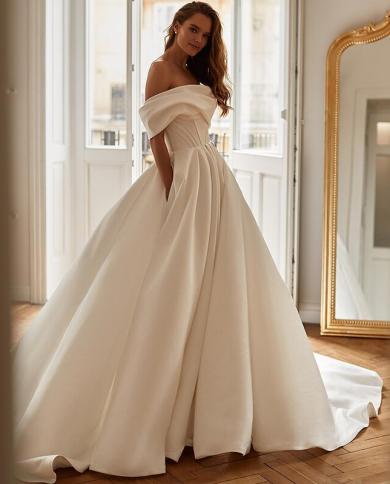Elegant A Line Dress Glossy Satin Wedding Dress Off Shoulder Bridal Dress Women Custom Vestido De Novias 2023 Wedding Dr