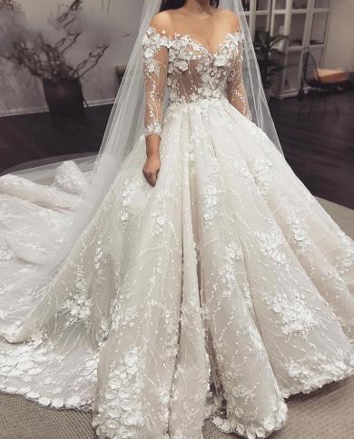 2023 Luxury Wedding Gowns Ivory Women  Sweetheart V Neck Lace Applique Long Sleeve A Series Bridal Dresses Party Robe 20