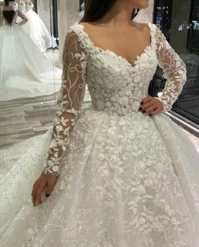  Ladies V Neck Plus Size Vestido De Noiva 2023 Wedding Dress Custom Luxury Bridal A Collection Appliqué Lace Long Sleev