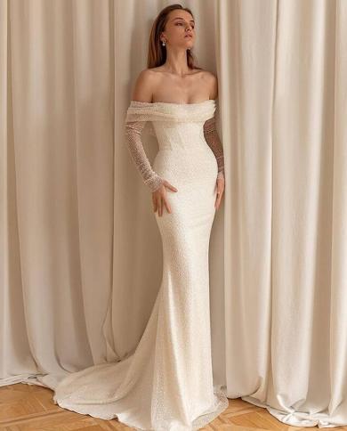 Luxury Off Shoulder Glitter Elegant Ladies Mermaid Wedding Dress Strapless Boho Bridal Dress Plus Size Vestidos De Novia