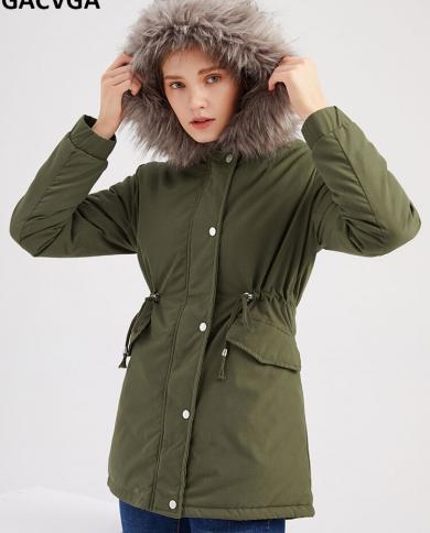 Gacvga New Winter Mid Long Women Coat Hooded Fur Collar Windproof Trench Thick Outdoor Ladies Parkas Padded Puffer Coat