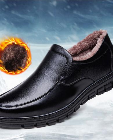 Winter New Warm Fur Casual Shoes Mens Leather Casual Shoes Anti Slip Thick Soled Fashion Mens Shoes Sports Shoes Leath
