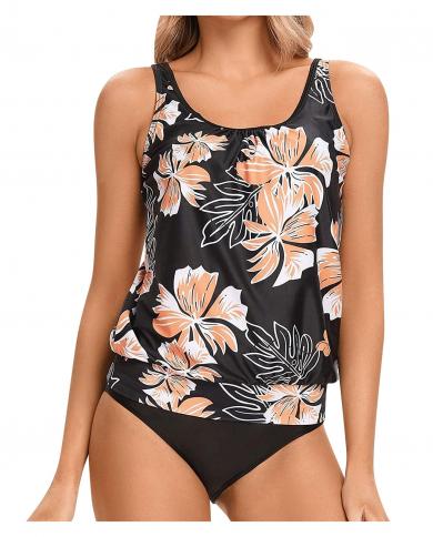 Women Black Tankini Tummy Control Swimwear Tank Top Retro Solid Swimsuit With Shorts Two Piece Bathing Suit Plus Size L6