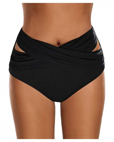  Beach Shorts Women High Waist Ruched Bikini Bottoms Tummy Control Swimsuit Briefs Pants Swimming Shorts Basic Trunks L3