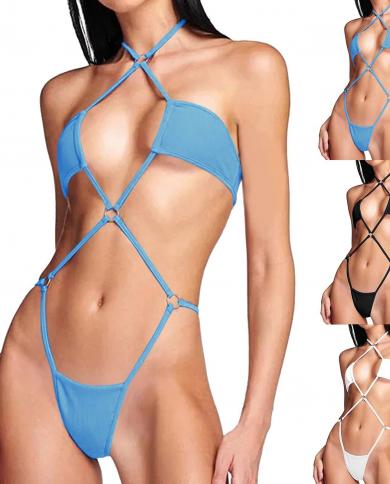 Women One Piece  Hollow Out Lace Up Swimsuit Ladies Monokini Swimwear Push Up Bikini Bathing Suit Bodysuit Clothes L5