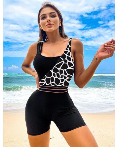 Sports Mesh Swimsuit One Piece Swimwear Woman Bodysuits 2023 Summer Patchwork Bathing Suit Boyleg Women Monokini One Pie