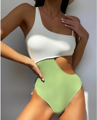 Cut Out One Piece Swimsuit Patchwork Female Swimwear 2023 High Cut Swimming Suit For Women Ring Linked Bathing Suit Beac