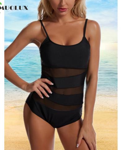  One Piece Swimsuit Mesh Swimwear Women 2023 New Black Bathing Suit Bodysuit Swimming Suit For Women Monokini Beachwear