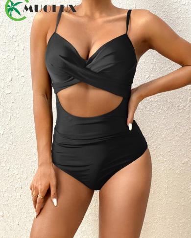 Muolux Swimsuit Woman One Piece Black Swimwear  Monokini Bathing Suit Women 2023 Tummy Control Swim Suits Summer Beachwe