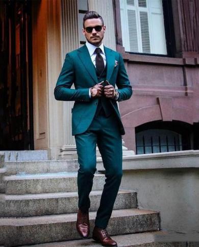 Army Green Suit Groom Wear Slim Fit  Business Casual Suit For Men Notched Lapel 3 Piece （blazer Vest Pants）costume