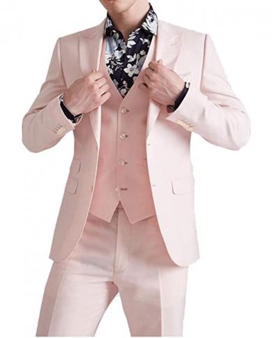 Summer Pink Suits Groom Wear Slim Fit Business Casual Suit For Men Peak Lapel 3 Piece （blazer Vest Pants）costume H