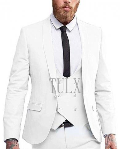 Shawl Lapel Mens Suit 2023 Slim Fit Double Breasted Vest Groom Tuxedos 3 Pieces Wedding Prom Blazer Trajes De Hombre