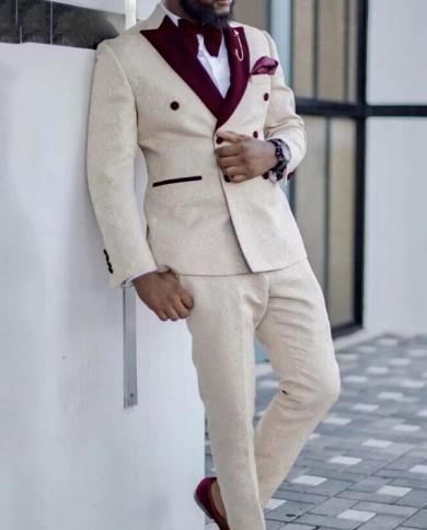 Mens Suits  White Groom Tuxedos  Fashion Wedding Business Casual Peak Lapel Slim Fit Blazer Jacket And Pant Costume Homm