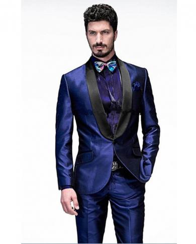 Fashion Wedding Suit For Men Business Casual Party One Button Suits Slim Fit Shaw Lapel 2 Piece jacketpants Costume H