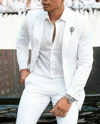 Men Suit Fashion Summer White Groom Tuxedos Wedding Suits For Men Slim Fit Notched Lapel 2 Piece （blazer   Pants）co