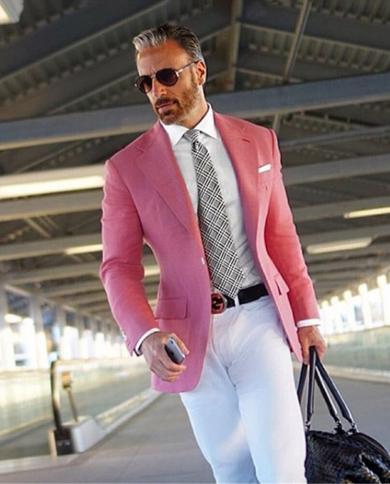 Men Suit Pink Groom Wear Business Casual Party Suit For Men Slim Fit Notched Lapel 2 Piece （blazer   Pants）costume 