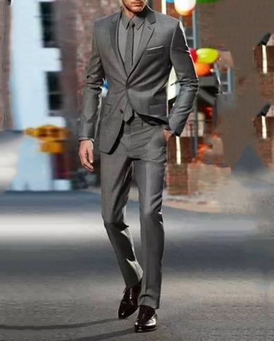 Gray Plaid Slim Suit  Business Casual Suit For Men  Groom Dress Blazers Jacket Trousers Notched Lapel Costume Homme
