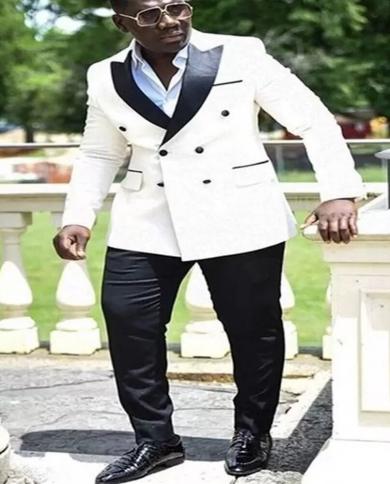 Men Wedding Tuxedos Suit Set  Fashion Groom Formal Wear Peak Lapel Slim Fit Blazer Jacketpant Costume Homme