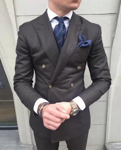 Mens Suits Wedding Tuxedos Fashion Groom Wear Peak Lapel Slim Fit Blazer Sets Jacket And Pant Costume Homme