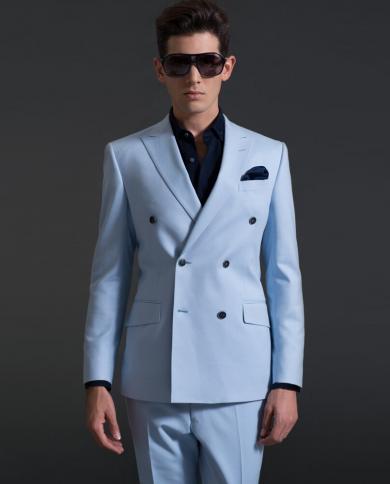 Men Suit Formal Wear Solid Color Slim Business Casual Two Pieces Coat Pants Groom Dress Blazers Jacket Trousers Costume 