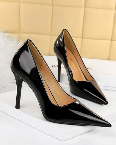 Zapatos de tacón alto negros clásicos, zapatos de tacón para mujer, Tacones de 10cm con punta en pico, zapatos de boda para muje