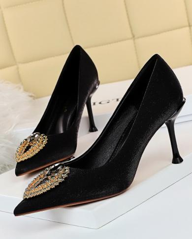Nuevos zapatos de tacón alto de 85cm para mujer a la moda de otoño, zapatos de tacón de cristal de Metal dorado, zapatos de seda