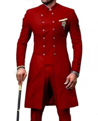 Haute qualité rouge hommes costumes longue veste Slim Fit 2 pièces ensembles formel mariage marié meilleur homme coupe sur mesur
