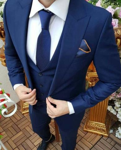 New Arrival Blue Suits For Business Man Tuxedo Groom Wedding Terno Masculino Costume Homme Mens Classic Suit 3piecesuits
