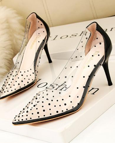 Women Pumps Pvc Stiletto High Heels 10cm  Pointed Toe Slipon Clear Wedding Dress Shoes For Lady Size 41  Pumps