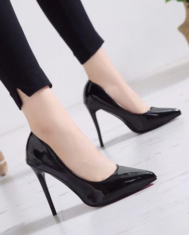 Women Pumps High Heels Black Leather Pointed Toe  Stiletto Shoes Woman Wedding Shoes Ladies Plus Big Size 11 12 13  Pump