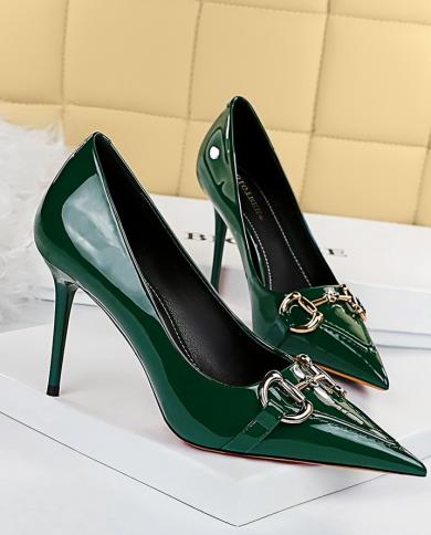 Bigtree, diseño de marca de moda, zapatos de tacón con hebilla de Metal para mujer, zapatos de tacón alto con punta en pico, zap