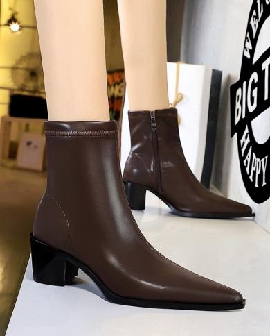 Bigtree Luxury Brand Women 55cm Block High Heels Ankle Boots Winter Female Square Toe Chelsea Boots High Quality Short 