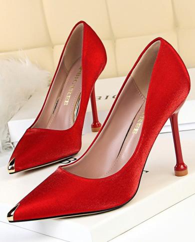 Bigtree Shoes Satin Women Pumps Women Shoes High Heels Red Wedding Shoes  Women Heels Ladies Shoes Classic Pumps Stilett