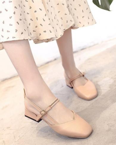 Sandalias gruesas huecas de primavera 2022, zapatos de tacón alto con boca baja Baotou, zapatos de tacón alto para mujer, talla 