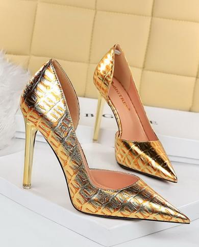 2022 New Women  Glitter 11cm Fetish High Heels Bridal Pumps Scarpins Designer Sliver Gold Heels Plus Size Prom Wedding S