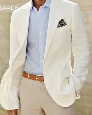 Tpsaade terno de linho marfim feito sob encomenda masculino blazer e calça de linho branco smoking de linho masculino terno de c