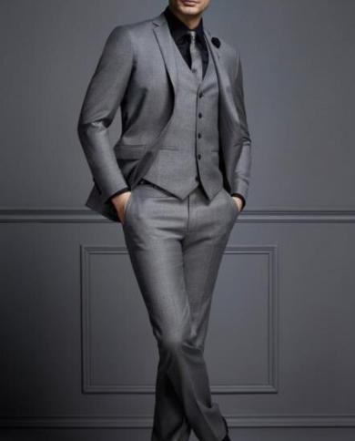 New Design Dark Grey Formal Business Suitgroom Tuxedo Best Men Suit Wedding Groomsman Men Suit 3 Piecsjacketpantsvest