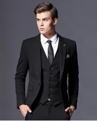 Hot Sale Brand Men Suit Jacket Formal Business Blazer Men Groom Custom Made Slim Fit Single Button 3 Pcsjacketpantsve