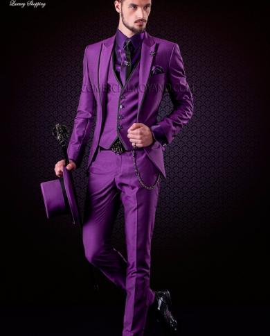 Latest Coat Pant Designs Italian Purple Tuxedo Jacket Slim Fit Men Suit 3 Piece Blazers Custom Groom Prom Suits Terno Ma