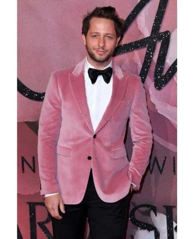 Fashion Two Pieces Pink Blazer Mens Wedding Tuxedos Velevt Slim Fit Groomsmen Tuxedos Popular Man Blazers Jacket Excelle