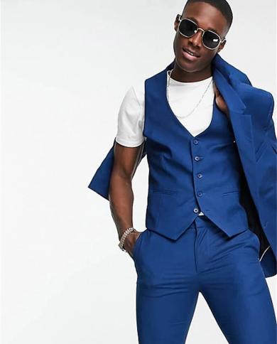 Casual azul oscuro hombres trajes 3 piezas Slim Fit boda esmoquin novio Prom Blazer Terno Masculino traje Homme chaqueta  panta